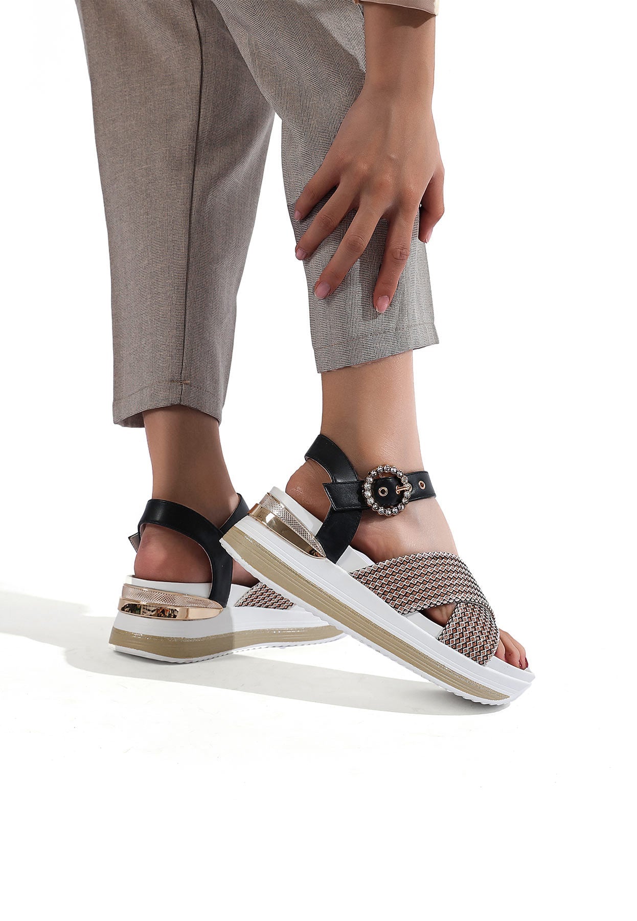 Renza - Sandali con zeppa plateau in ecopelle donna