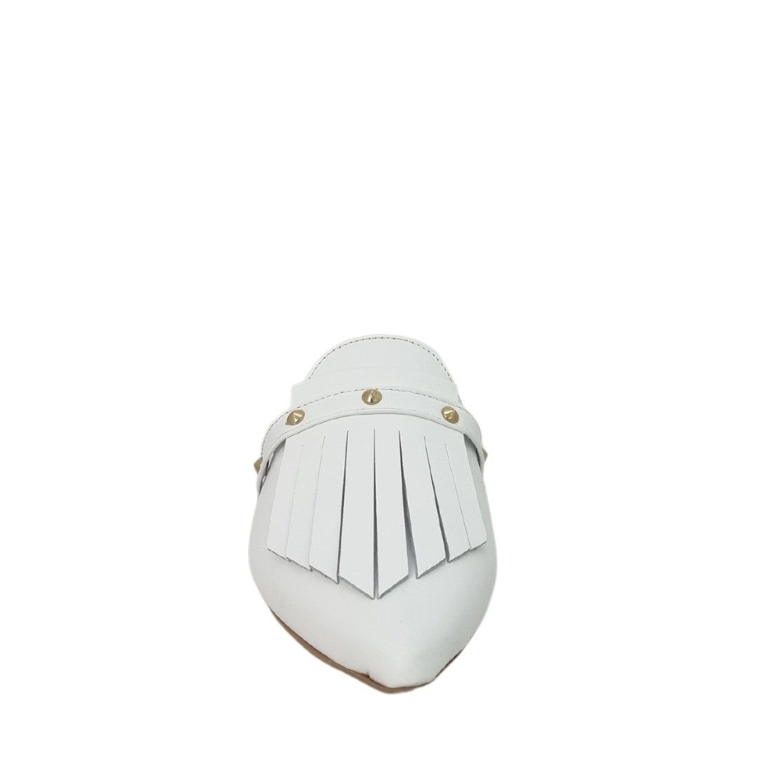 Rine – Slippers a Punta Bianche con Frange e Borchie