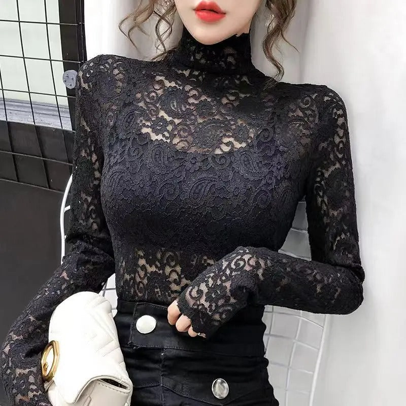 Milena - Top in Pizzo Donna Maniche Lunghe Elegante