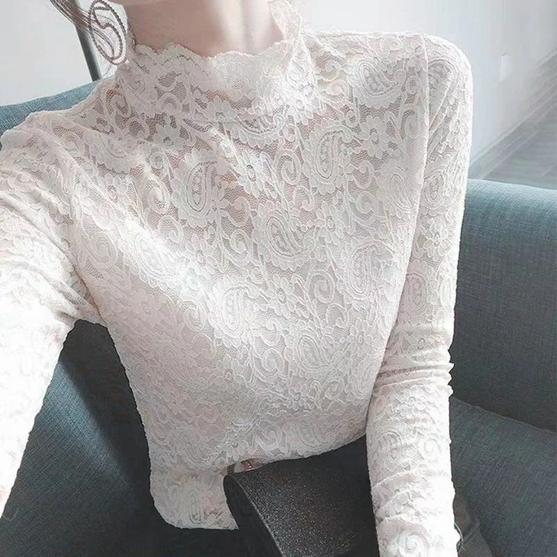 Milena - Top in Pizzo Donna Maniche Lunghe Elegante