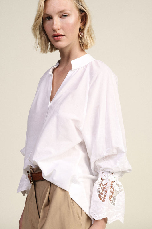 Jemma - Camicia Maniche Lunghe Dettagli Traforati Pizzo Donna