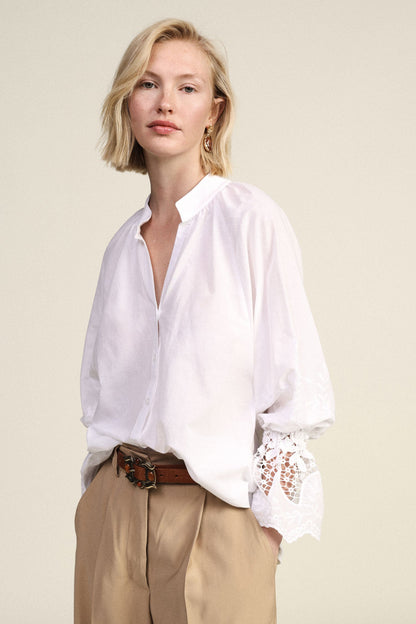 Jemma - Camicia Maniche Lunghe Dettagli Traforati Pizzo Donna