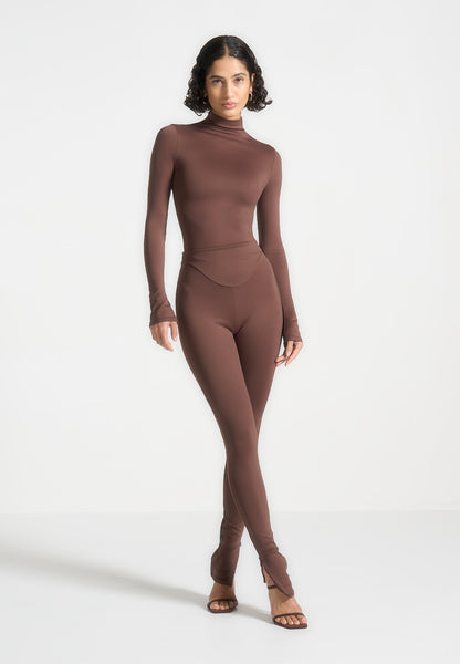 Rachele - Leggings vita alta marroni donna modellanti