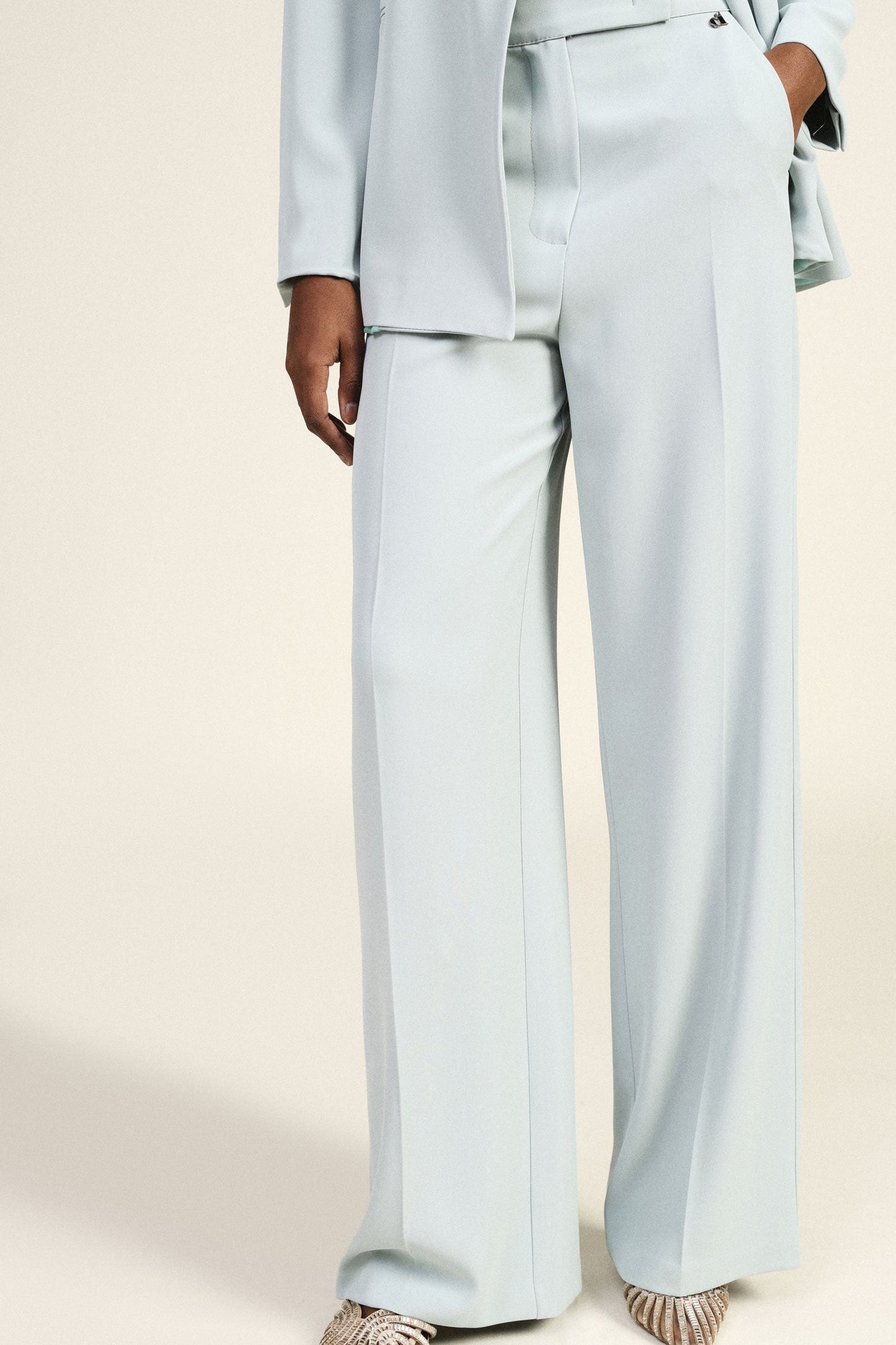 Iva - Pantaloni Gamba Ampia Vita Alta Tasche Donna
