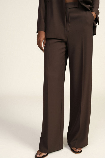 Iva - Pantaloni Gamba Ampia Vita Alta Tasche Donna