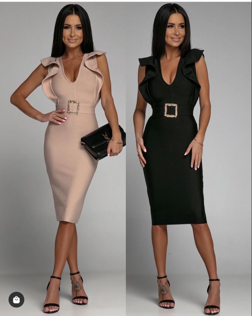 Genoveffa - Tubino Scollo V Cintura Fibbia Rouches Donna