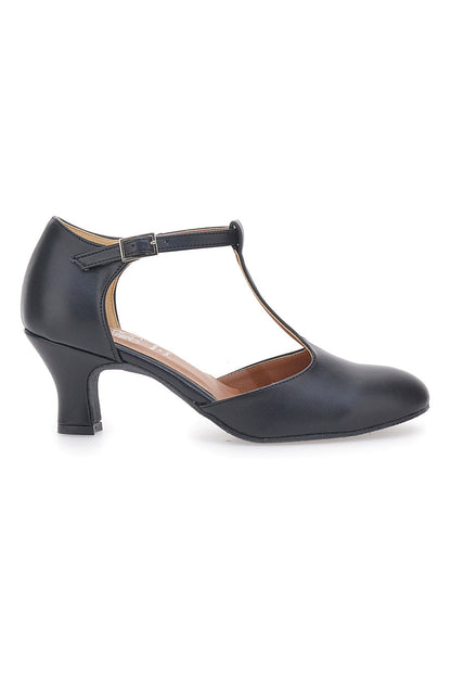 Milena - Scarpe da Ballo Nere Tomaia Liscia Tacco Basso Donna
