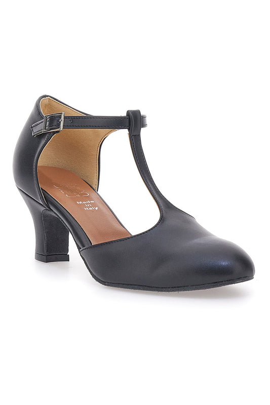 Milena - Scarpe da Ballo Nere Tomaia Liscia Tacco Basso Donna