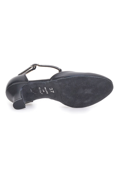 Milena - Scarpe da Ballo Nere Tomaia Liscia Tacco Basso Donna