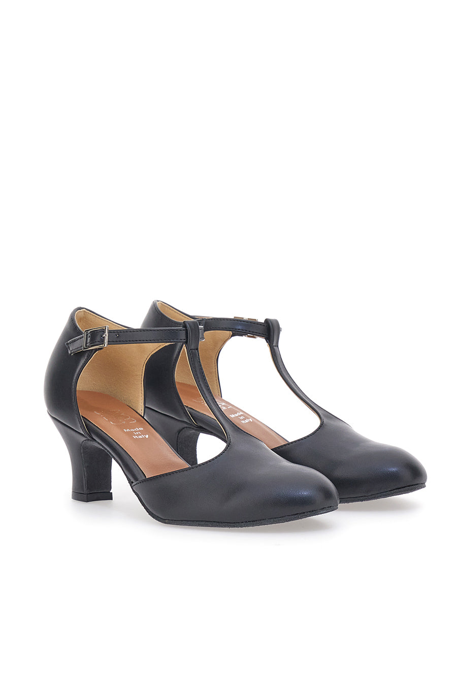 Milena - Scarpe da Ballo Nere Tomaia Liscia Tacco Basso Donna