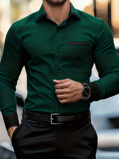 Krispino - Camicia Uomo Elegante Maniche Lunghe Bottoni Chic