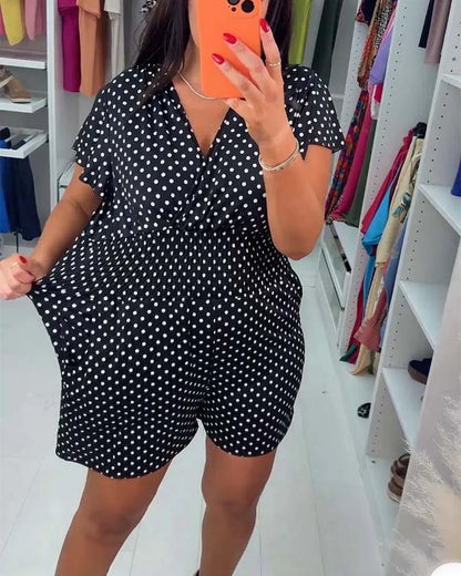Kassia - Tuta Donna Casual Maniche Corte Fantasia Pois