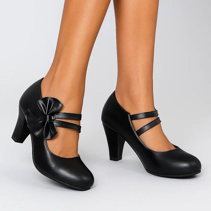 Clarissa – Scarpe Con Tacco Largo, Doppio Cinturino E Fiocco Oversize