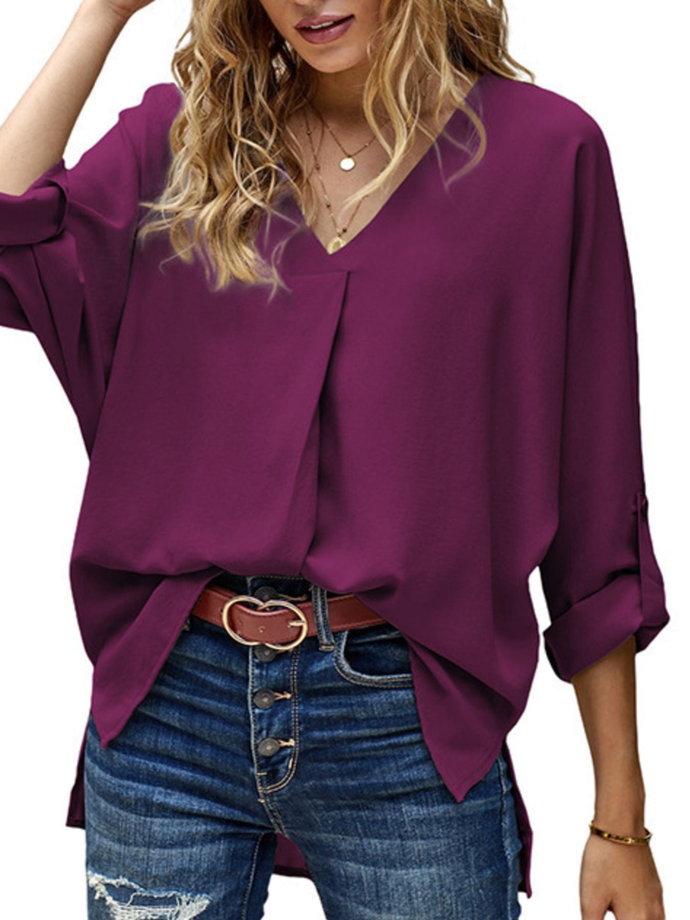 Letizia - Blusa Elegante Scollo V Maniche Lunghe Donna