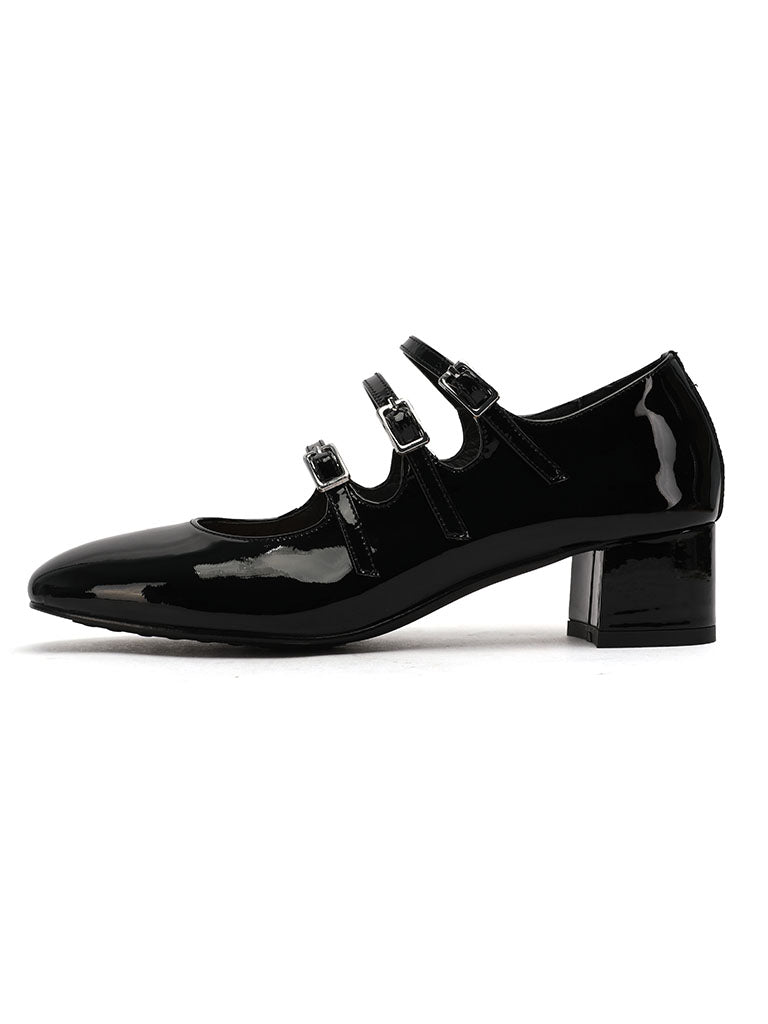 Diana – Mary Jane Donna Tacco Chunky Punta Quadrata in Pelle Vintage