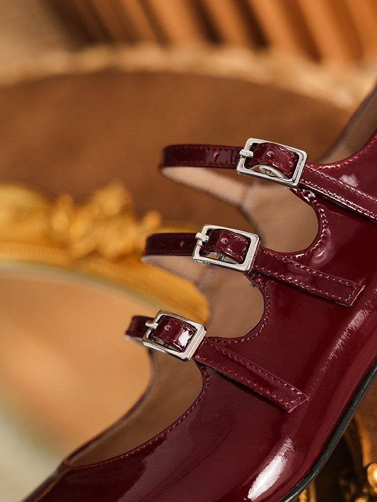 Diana – Mary Jane Donna Tacco Chunky Punta Quadrata in Pelle Vintage