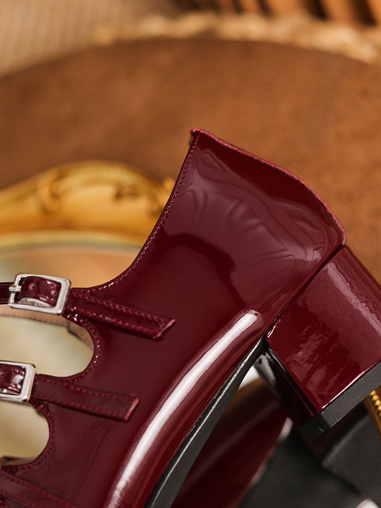 Diana – Mary Jane Donna Tacco Chunky Punta Quadrata in Pelle Vintage