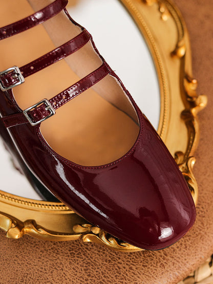 Diana – Mary Jane Donna Tacco Chunky Punta Quadrata in Pelle Vintage