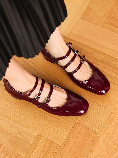 Diana – Mary Jane Donna Tacco Chunky Punta Quadrata in Pelle Vintage