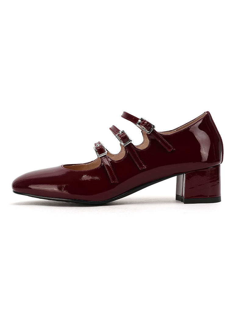 Diana – Mary Jane Donna Tacco Chunky Punta Quadrata in Pelle Vintage