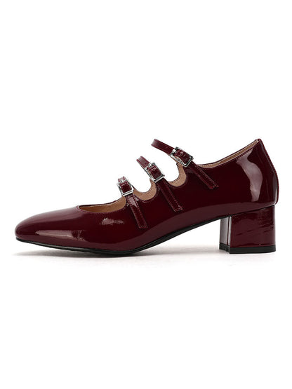 Diana – Mary Jane Donna Tacco Chunky Punta Quadrata in Pelle Vintage