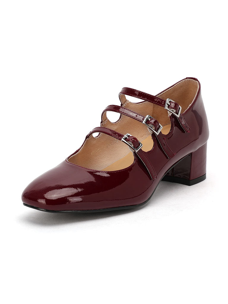 Diana – Mary Jane Donna Tacco Chunky Punta Quadrata in Pelle Vintage