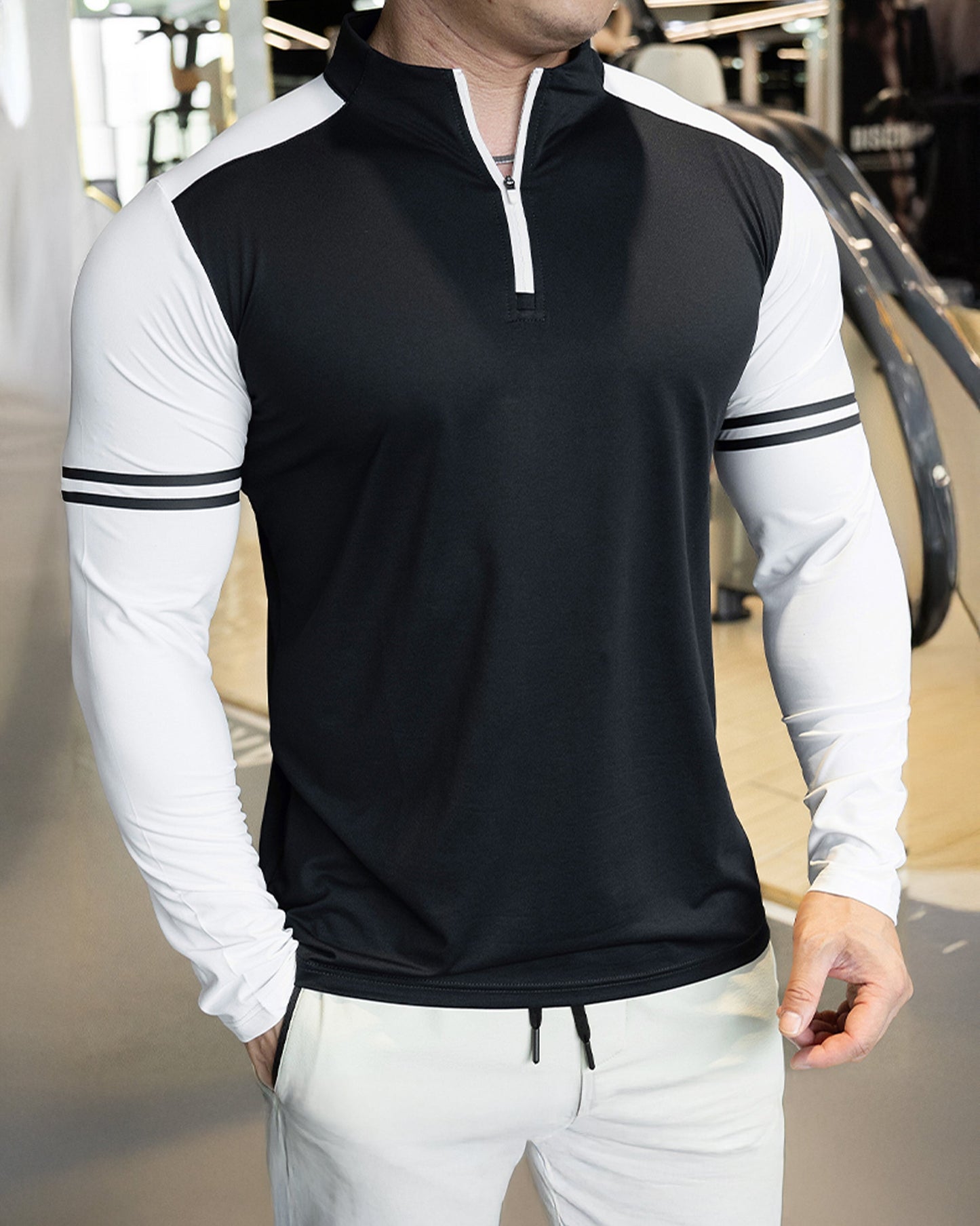 Romanino - Camicia Uomo Zip Quarter Righe Bicolore Fresca