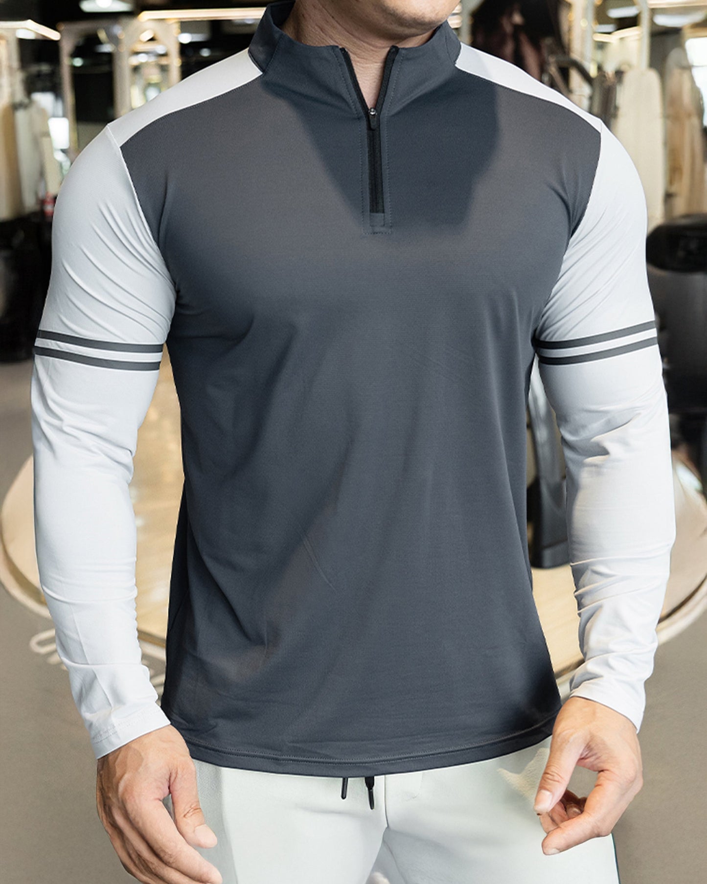 Romanino - Camicia Uomo Zip Quarter Righe Bicolore Fresca