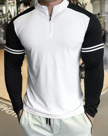 Romanino - Camicia Uomo Zip Quarter Righe Bicolore Fresca