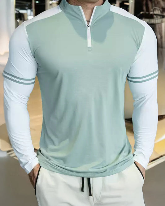 Romanino - Camicia Uomo Zip Quarter Righe Bicolore Fresca