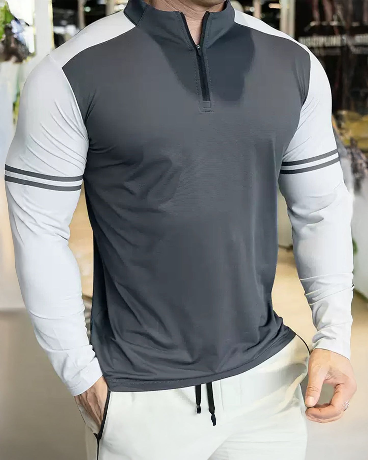 Romanino - Camicia Uomo Zip Quarter Righe Bicolore Fresca