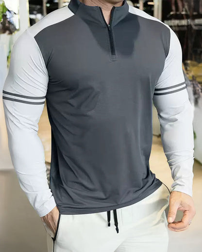 Romanino - Camicia Uomo Zip Quarter Righe Bicolore Fresca