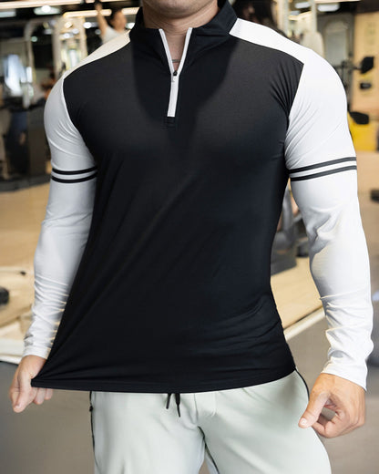 Romanino - Camicia Uomo Zip Quarter Righe Bicolore Fresca