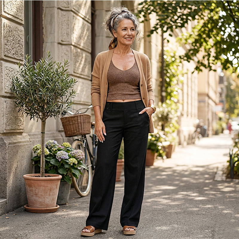 Kamini - Pantalone Elegante Zampa Femminile da Donna