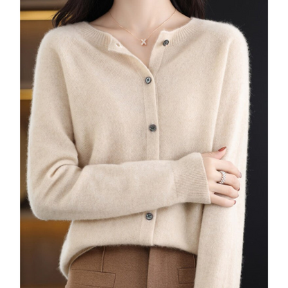 Aurelia - Cardigan girocollo in pura lana merino donna