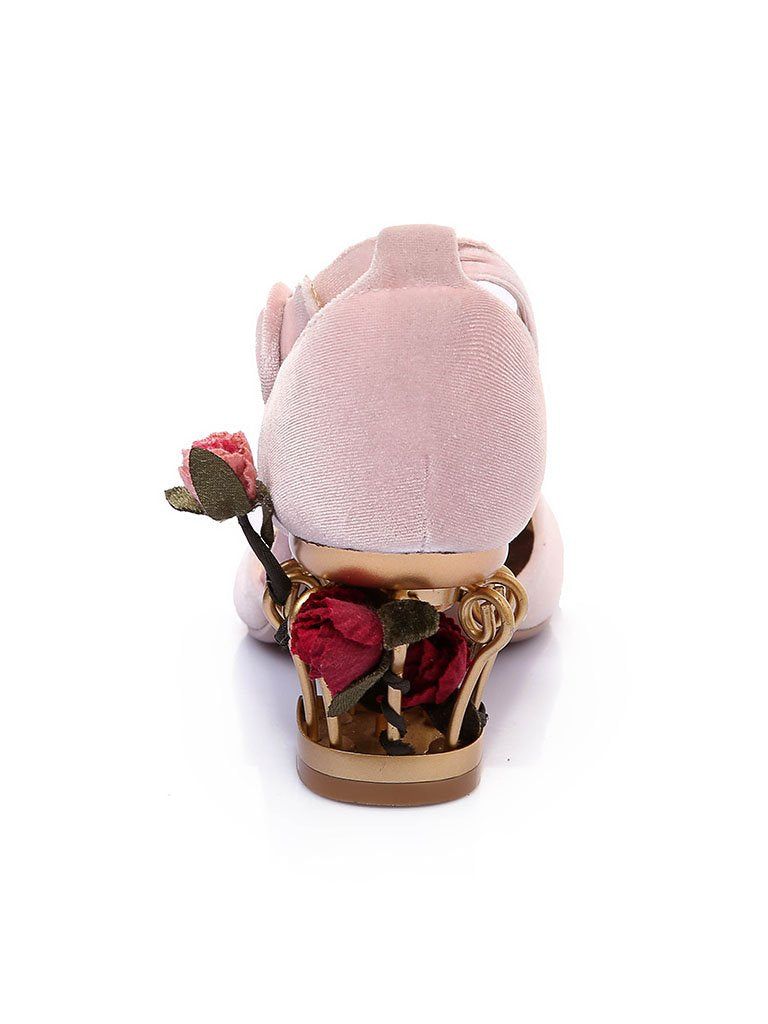 Lucia – Scarpe Luxury in Velluto con Tacco Floreale Traforato Oro