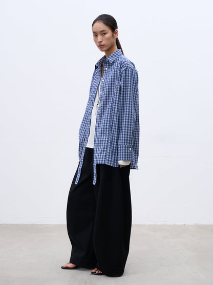 Quirita - Camicia Retro Blu White Plaid Donna