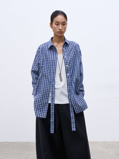 Quirita - Camicia Retro Blu White Plaid Donna