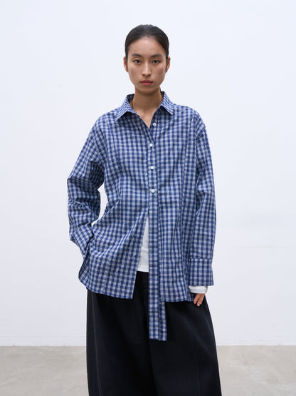 Quirita - Camicia Retro Blu White Plaid Donna