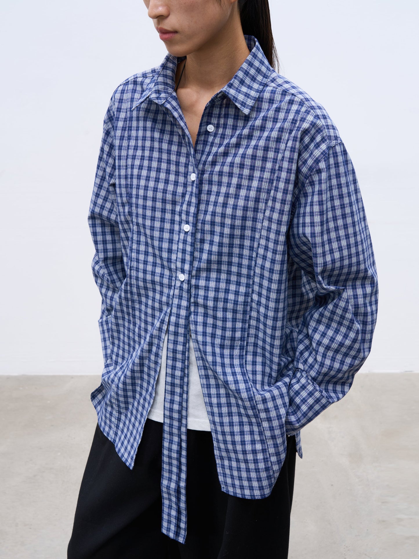 Quirita - Camicia Retro Blu White Plaid Donna