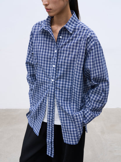 Quirita - Camicia Retro Blu White Plaid Donna