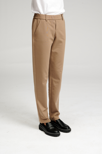 Quinella - Pantaloni Donna Beige Scuro Eleganti Moderni Versatili