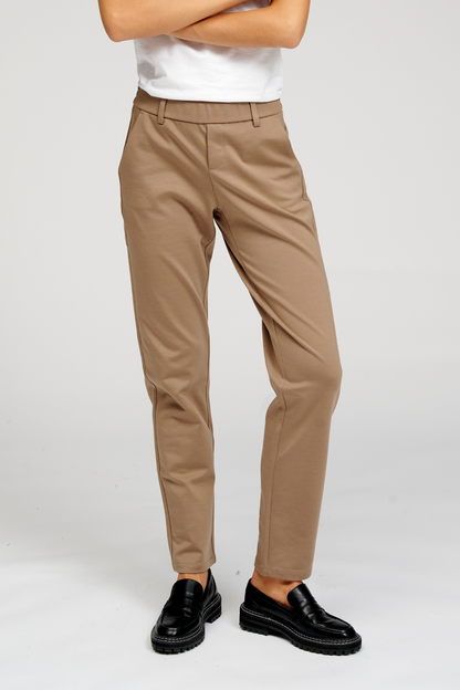 Quinella - Pantaloni Donna Beige Scuro Eleganti Moderni Versatili