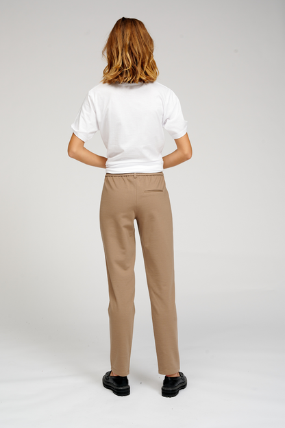 Quinella - Pantaloni Donna Beige Scuro Eleganti Moderni Versatili