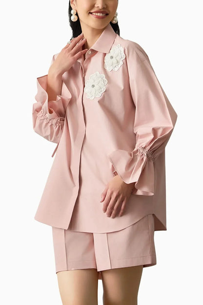 Paolisa - Camicia Donna Rosa Petalo Delicata Moderna