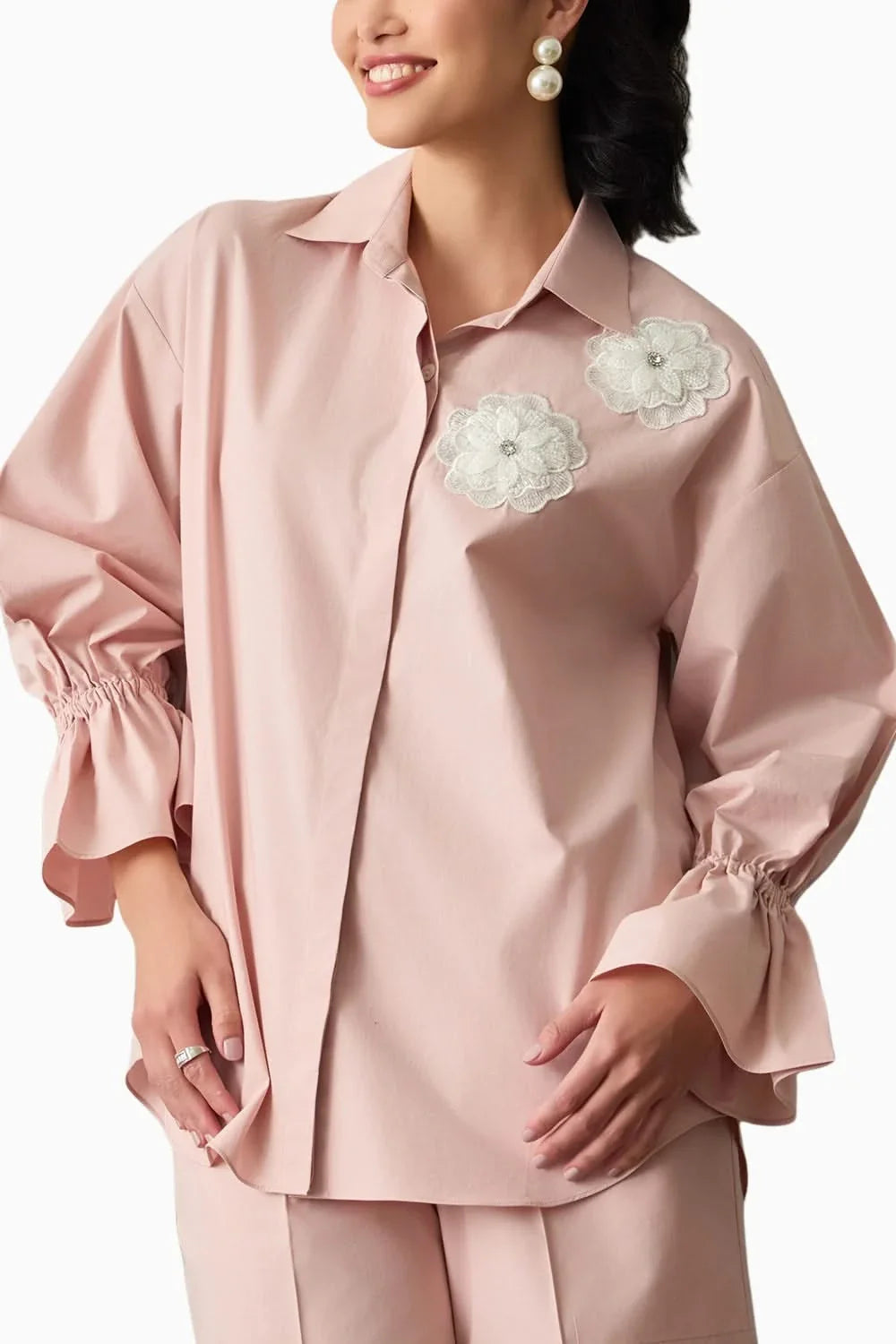 Paolisa - Camicia Donna Rosa Petalo Delicata Moderna