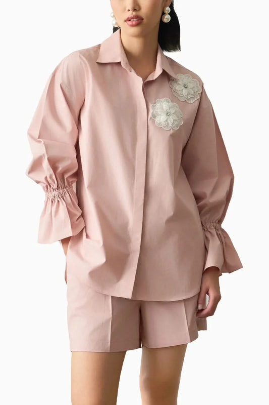 Paolisa - Camicia Donna Rosa Petalo Delicata Moderna