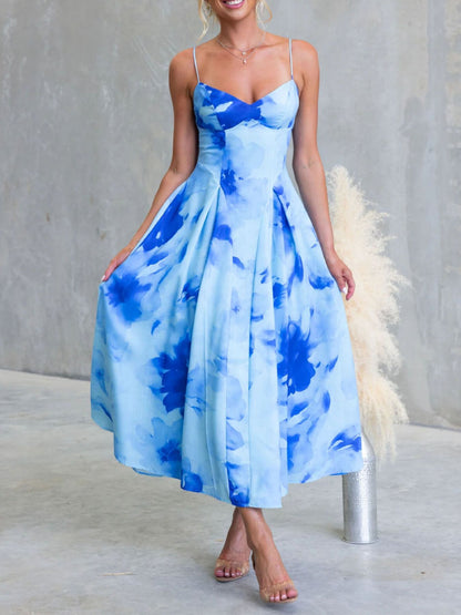 Milena - Abito Midi Stampa Floreale Spalline Sottili Donna