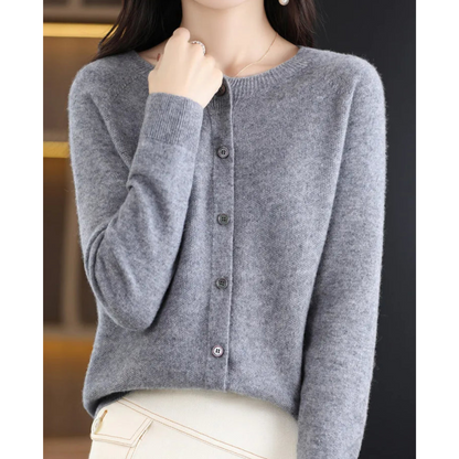 Aurelia - Cardigan girocollo in pura lana merino donna