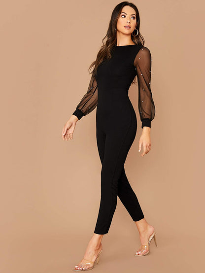 Doriana - Tuta Aderente Elegante Perle Manica Donna